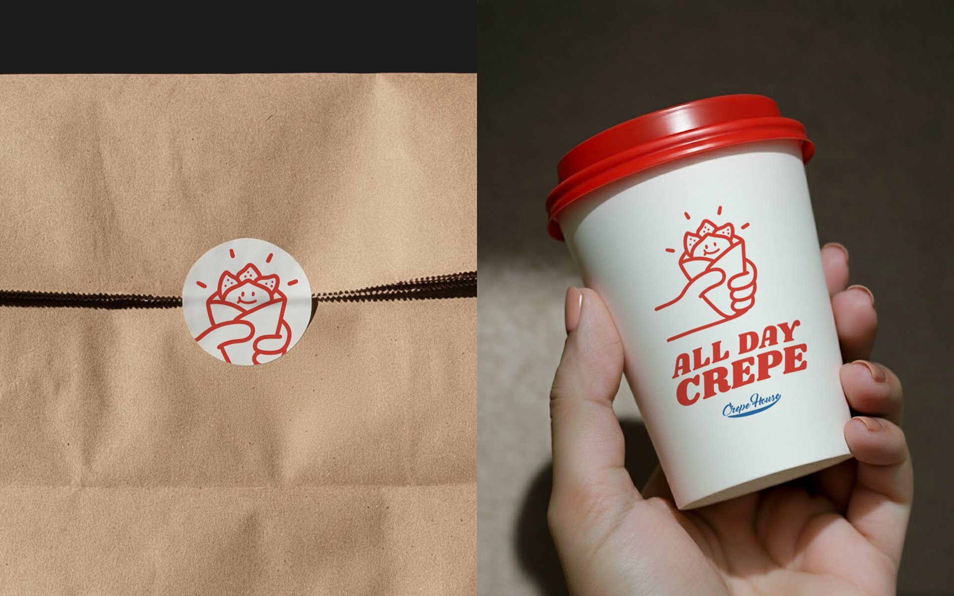 올데이크레페 봉투 스티커와 컵