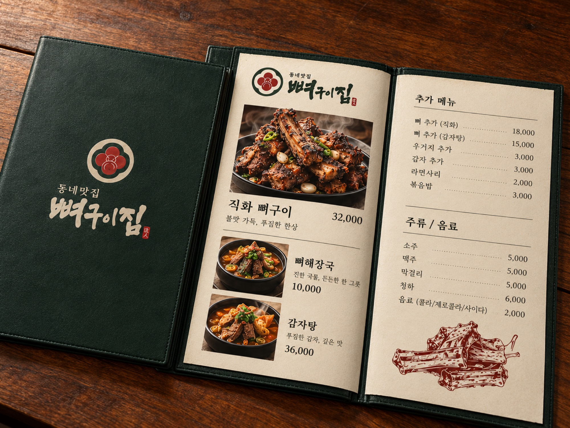 뼈구이집 메뉴판
