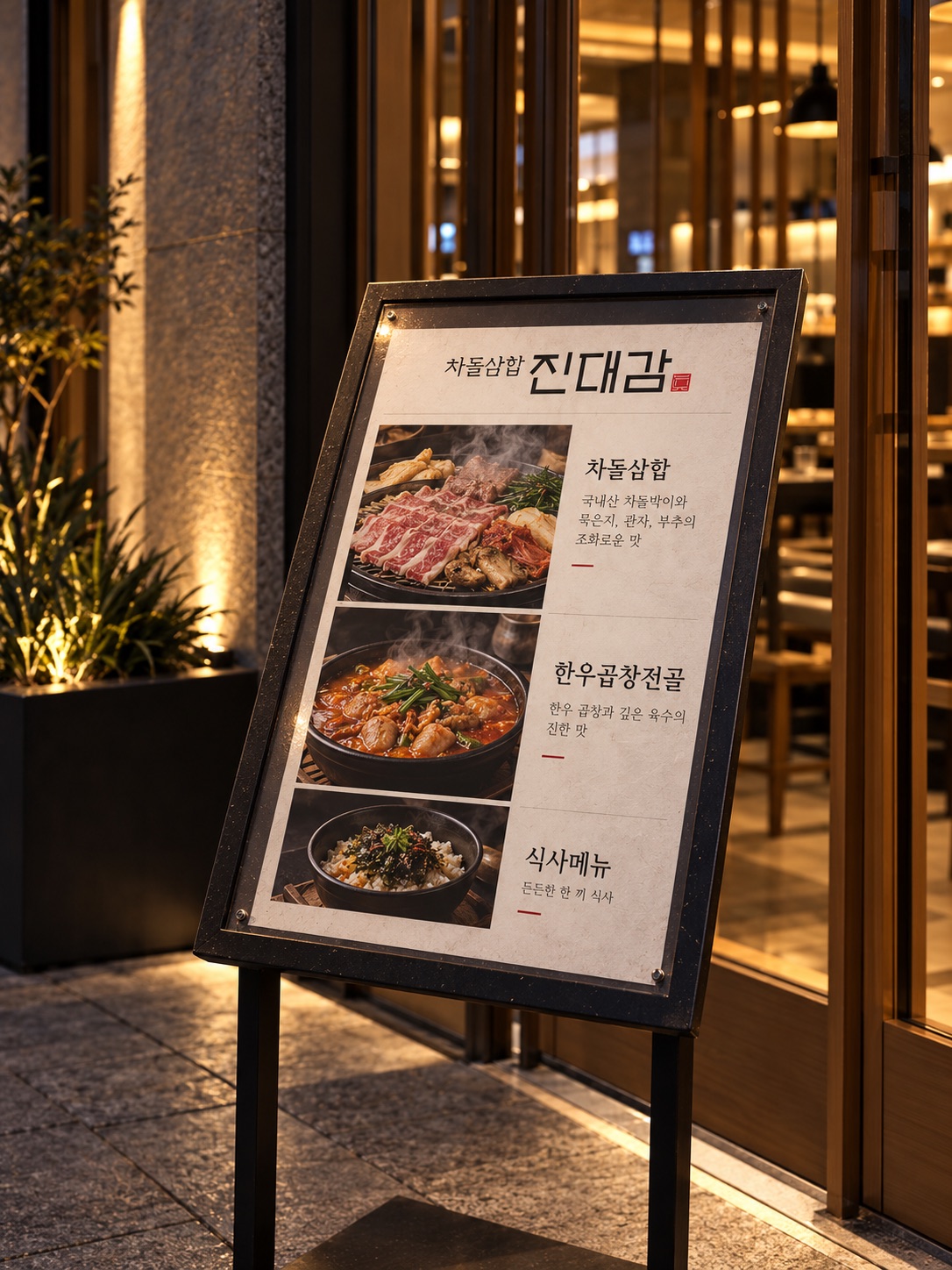 진대감 메뉴 입간판